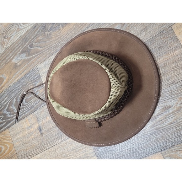 Head N Home Monterey Bay Breeze Brown Leather Mesh Outback Hat Made in USA